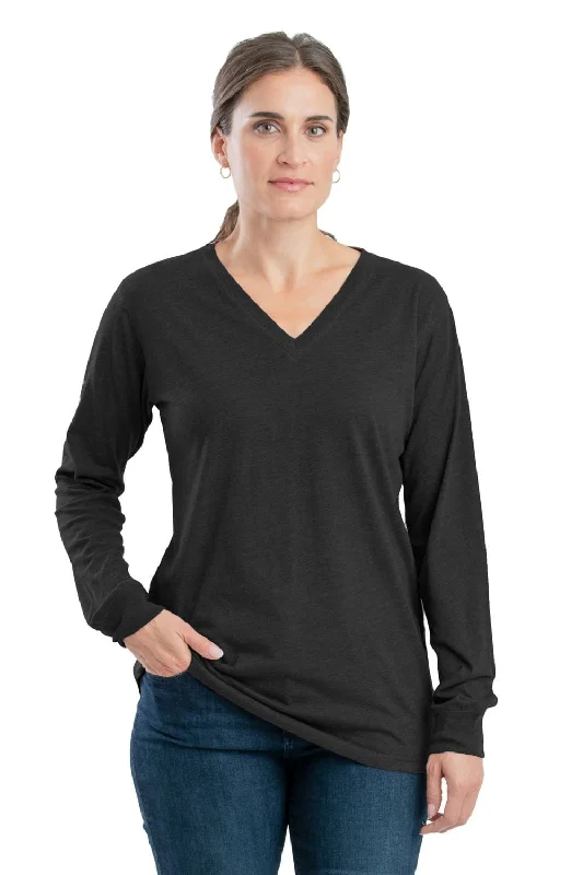 Berne Black Cotton Blend Womens Performance V-Neck Tee L/S