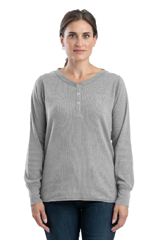 Berne Grey Cotton Blend Womens Heavyweight Rib Knit Henley L/S