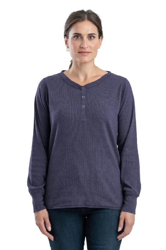 Berne Steel Blue Cotton Blend Womens Heavyweight Rib Knit Henley L/S