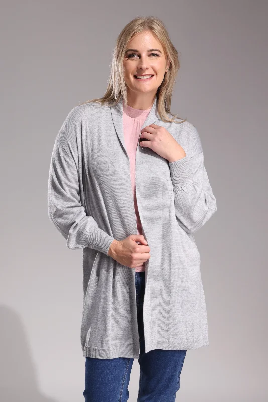 Merino Blend long line Cardigan | GREY MARLE | 0817ZZ