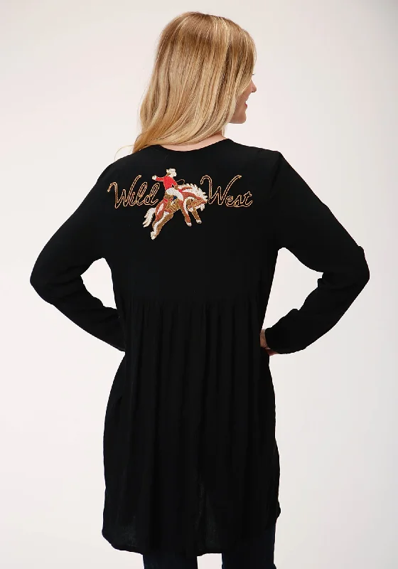 Roper Womens Black Rayon/Nylon Western Embroidery Cardigan