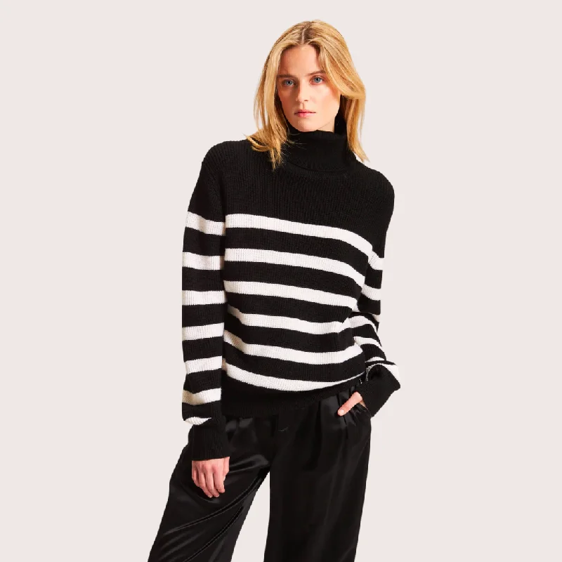 Striped Merino Turtleneck Sweater (Black)