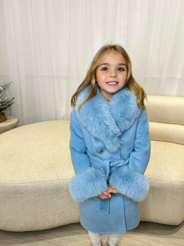 Childrens Baby Blue Luxury Fur Cashmere Coat